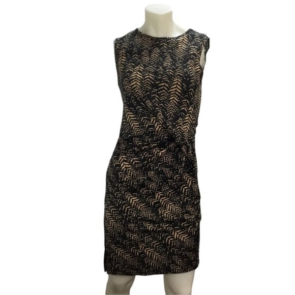 Lori Michaels Collection Women's Black/Tan Printed Midi Dress Small NWT Stretch - Picture 1 of 5